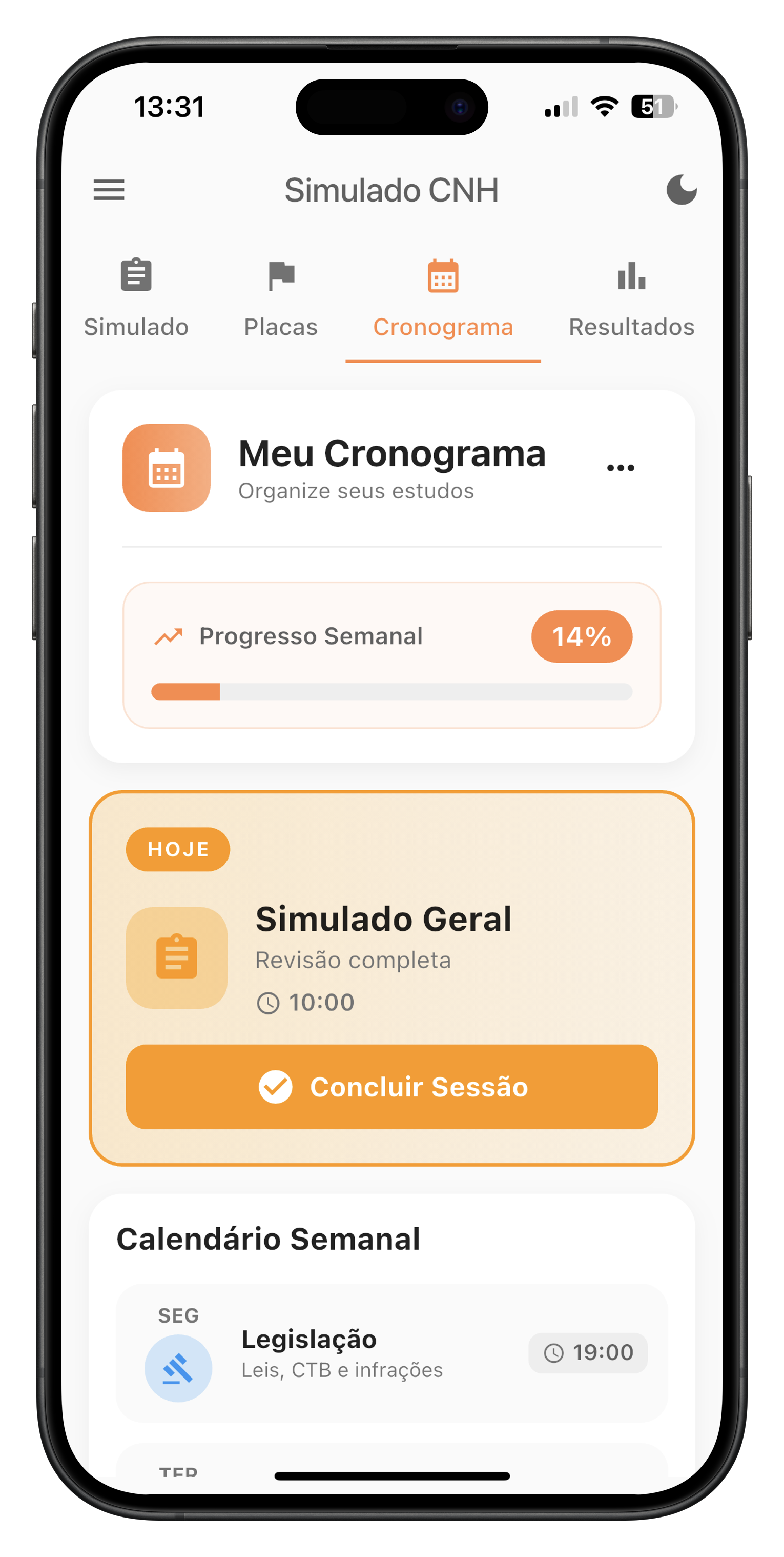 Cronograma de estudos no Simulado DETRAN